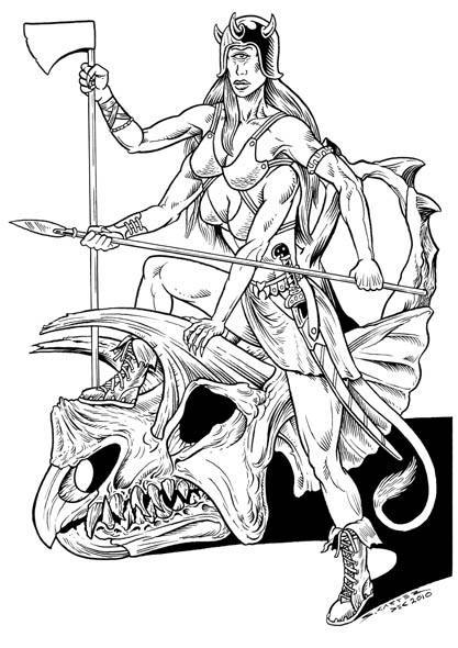 Zargal, a Hongol Warrior from Amazons of the Cyclops Moon illustration in Femonsters 12