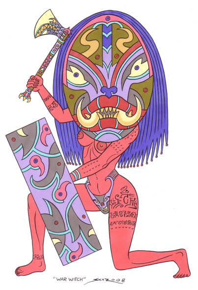 War Witch - Totemic warrior woman illustration