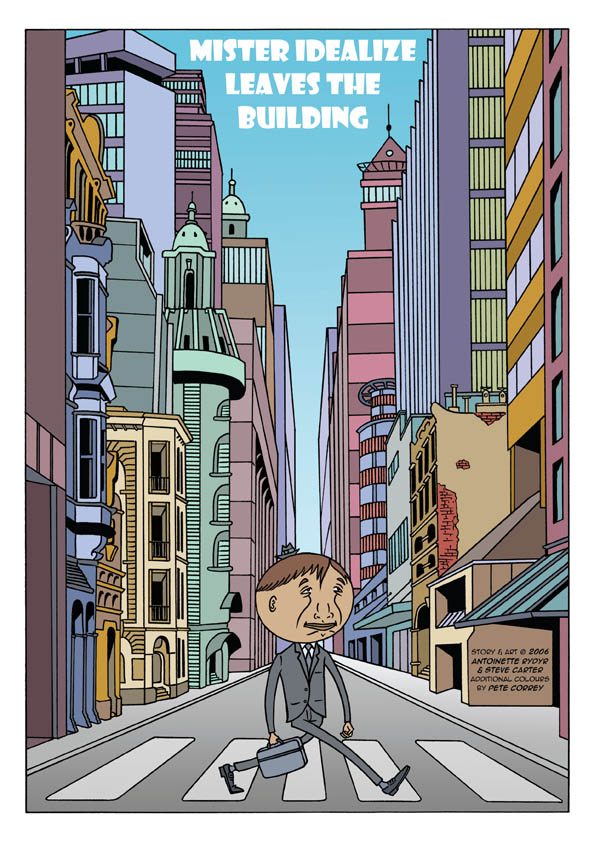 Mister Idealize Leaves the Building title comic page