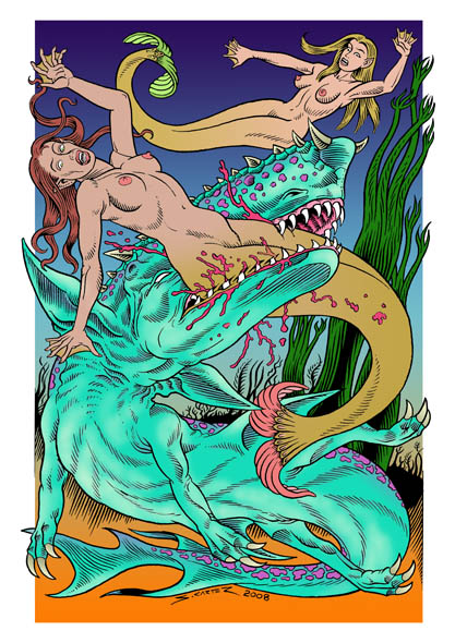 SeaMonster Attacks Mermaids illustration in Fantastique 3